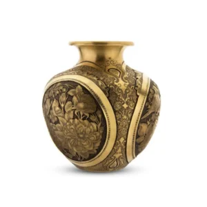 Qalamzani Brass Vase - A 'Gol-o-Morgh' Masterpiece in 'Aksi' Style